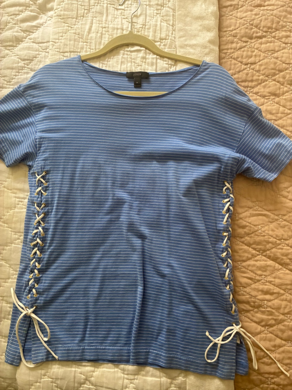 J. Crew Light Blue Pinstripe Lace-Up Top